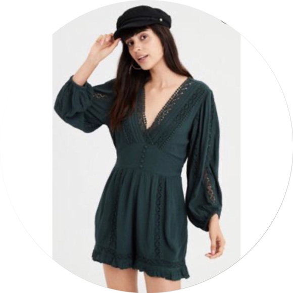 🎅🏻 3/$50 👯♀️Host Pick⚡️American Eagle Long Sleeve Lace Romper - Picture 2 of 10